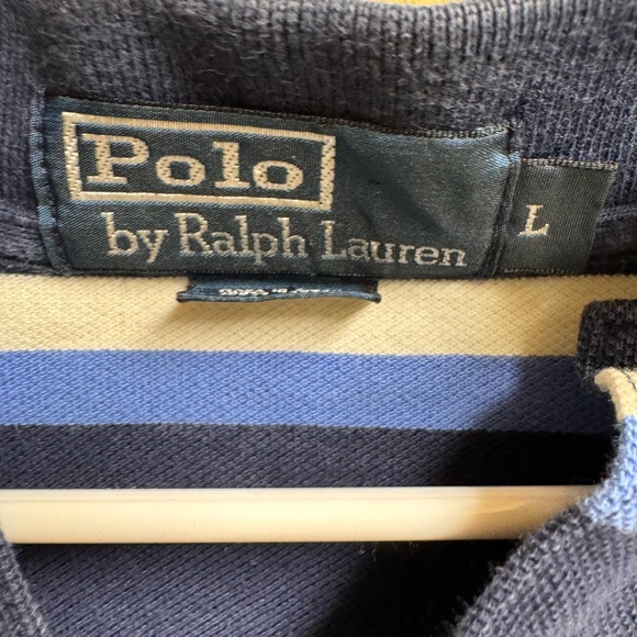 Polo Ralph Lauren Men’s Striped Polo Shirt Blue White Short Sleeve Size L Cotton - Picture 3 of 4